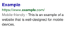 Google Mobile Friendly Example