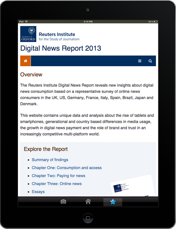 Reuters Institute Digital News Report Website on the iPad