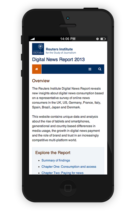 Reuters Institute Digital News Report Website on the iPhone